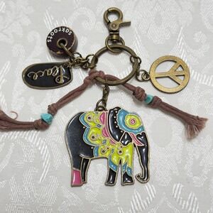 Sakroots Peace Elephant Keychain Logo Charm Metal Enamel Keyring Purse Clip